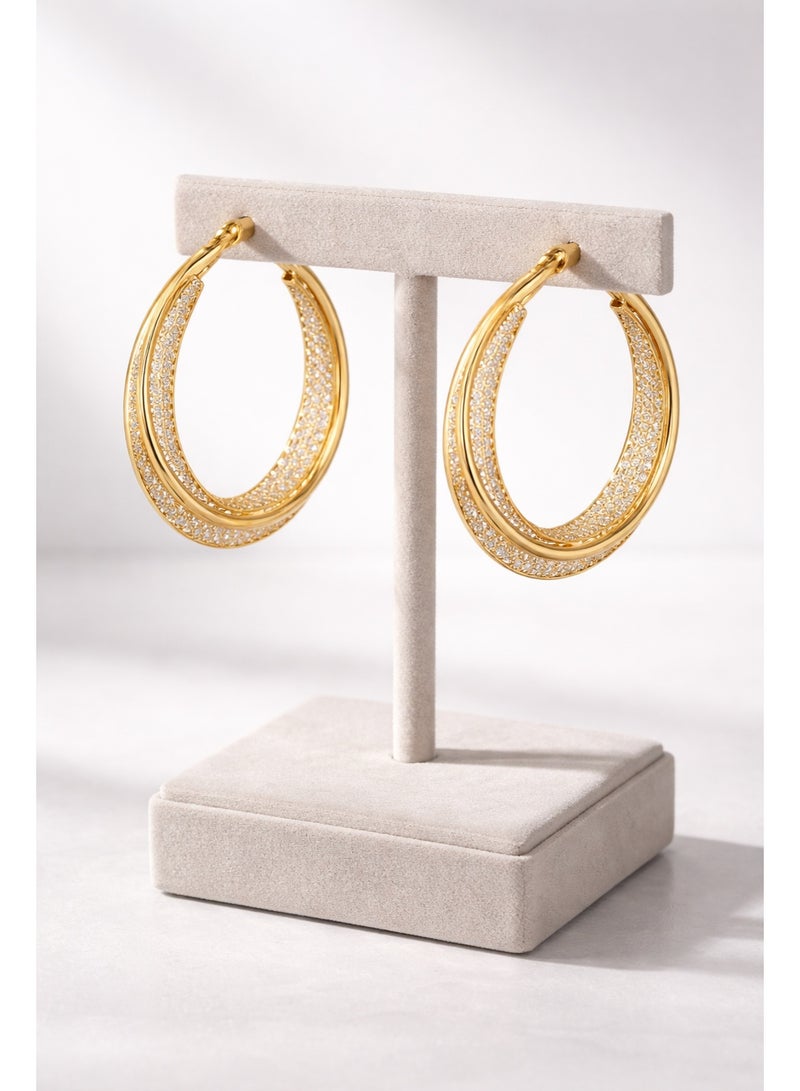 3Diamonds Gold Plated Hoop Earrings for Women | Sparkling Stones, Elegant Design - Image 2